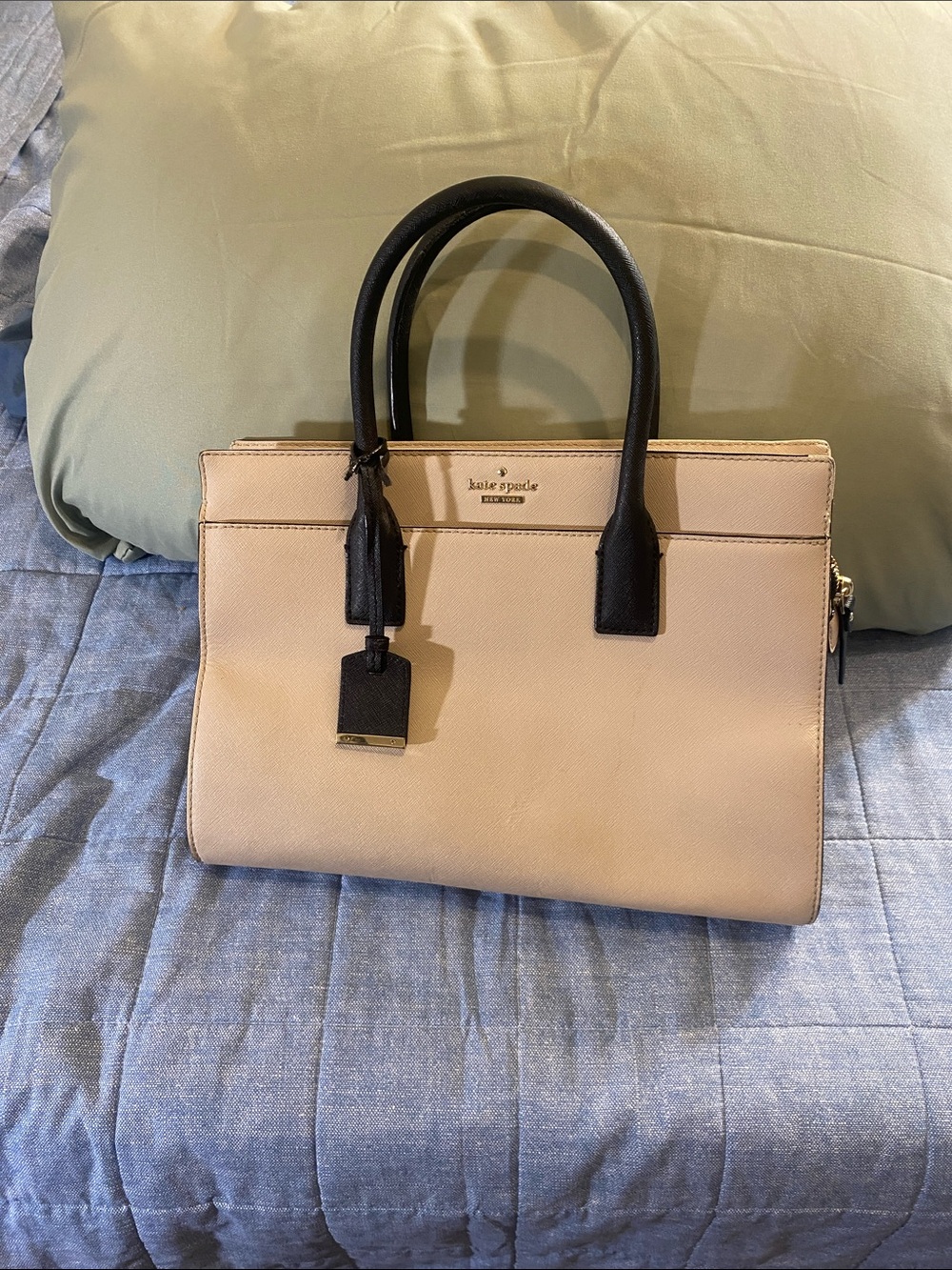 kate spade Two-Tone Beige and Black Leather Satchel Bag